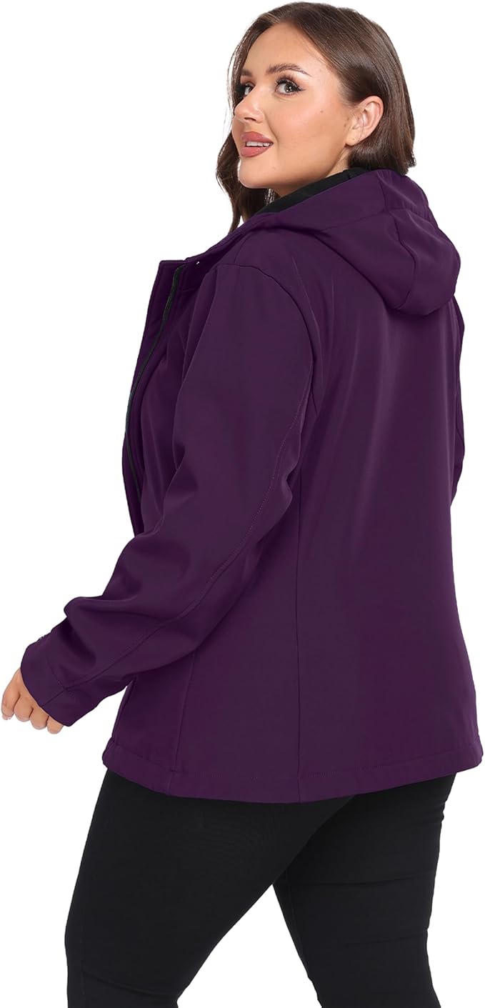 wantdo Women's Plus Size Softshell Jackets Hooded Warm Fleece Lined Windbreaker