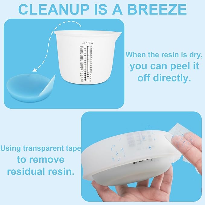 Creahaus 1000ML Large Silicone Measuring Cups for Resin, Easy to Read 36oz Silicone Mixing Bowl with 100ML Mixing Cup, Easy Clean Reusable Epoxy Resin Supplies with Stir Stick, Pipettes