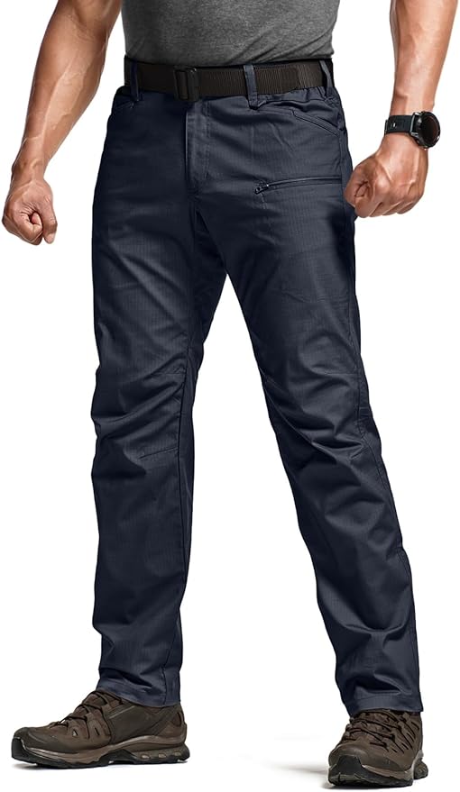 CQR Men's Flex Stretch Tactical Pants, Water Resistant Ripstop Cargo Pants, Lightweight EDC Outdoor Work Hiking Pants