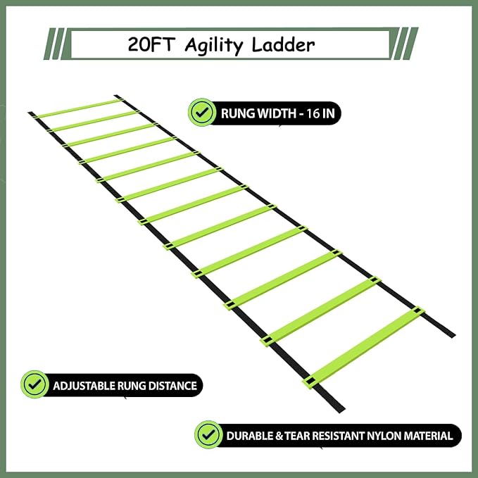Agility Ladder Training Poles Equipment, Soccer Training Equipment-20ft Speed Ladder, 6 Agility Poles, 8 Soccer Cones for Training Football Basketball Rugby Training Equipment for Kids Youth Adults