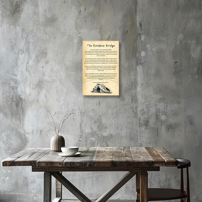 Wallpicss The Rainbow Bridge Poem Wall Art Framed Positive Quotes Poster Retro Poetry Canvas Painting Pictures Prints for Bedroom Decor 12x18 inches