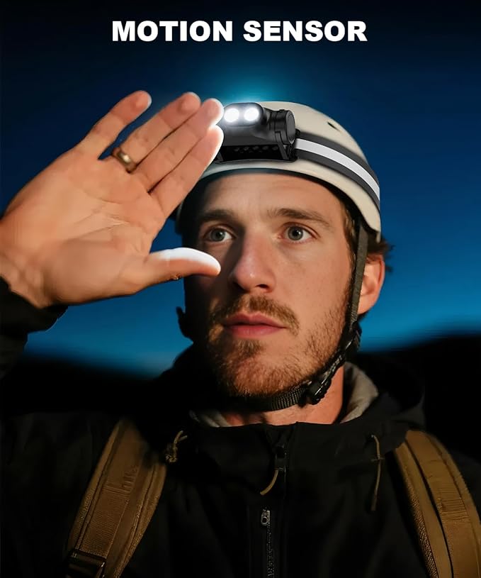 Rechargeable Running Headlamp, High Lumens Bright Head Lamp Led with Motion Sensor, 4 Modes, Magnet, Detachable Flashlight & Headband for Adult, Outdoor, Emergency, Hard Hat Light 4PC