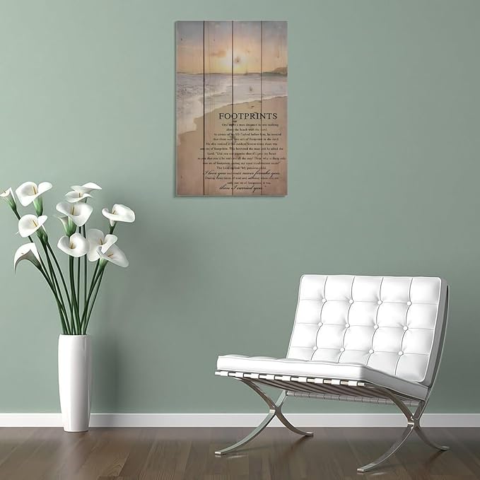 Footprints in the Sand Religious Canvas Wall Art Posters, Inspirational Beach Sunset Poem Print Poster (Framed 12x18inch, Footprints(1))