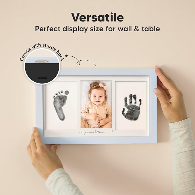Inkless Baby Hand and Footprint Kit Boy, Girl - No Mess Ink Pad for Handprint, Clean Touch Dog Paw Print Kit, Personalized Baby Shower Gifts, Nursery Newborn Keepsake Frame (Mist Blue)