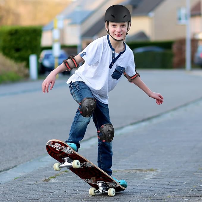 Skateboard Bike Helmet for Adults Adjustable Knee Elbow Pads Wrist Guards Protective Gear Helmets Set Teens for Bicycle Cycling Skate Scooter Bicycle Helmet