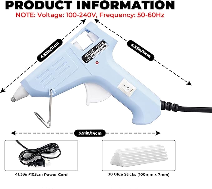 Hot Glue Gun, 20W Fast‑Preheating High‑Temp Mini Hot Melt Glue Gun Kit with 30 Glue Sticks (100mm x 7mm) for School Projects, DIY, Arts & Crafts, Quick Home Repairs