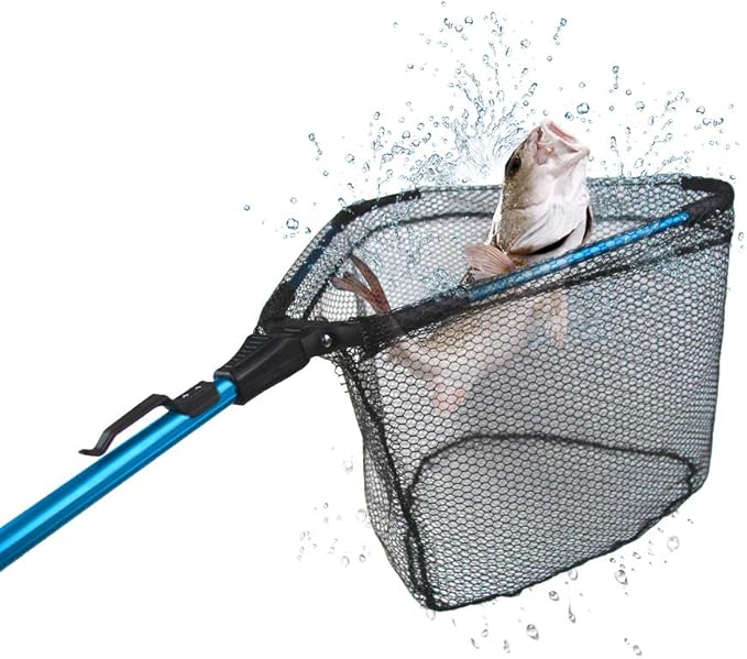 YVLEEN Folding Fishing Net - Foldable Fish Landing Net Robust Aluminum Telescopic Pole Handle and Nylon Mesh 16inch Hoop Size