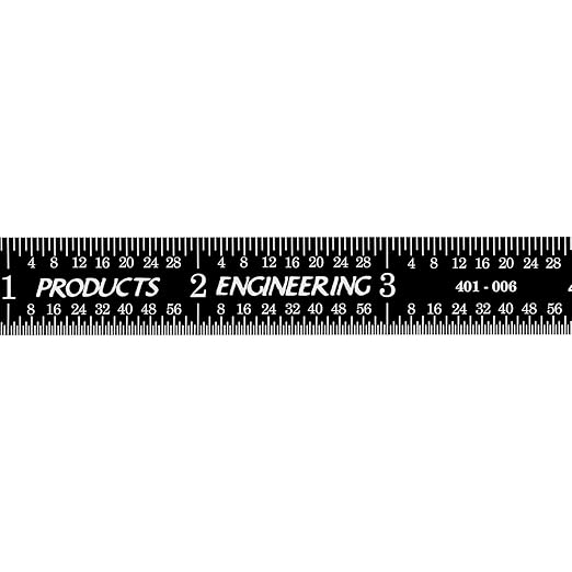 PEC Tools 6" Stainless Steel Ruler, White on Black, 1/50" Thick X 1/2" Wide, High-Contrast Machinist Ruler with Markings 1/32", 1/64", 1/8" and 1/16", Made in USA