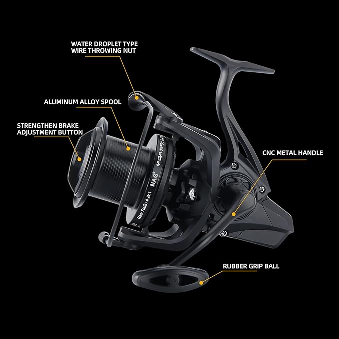 HAUT TON Spinning Reel 8000/9000/10000/12000/14000,6+1BB Metal Surf Fishing Reels,4.8:1 Gear Ratio 55lbs Drag Heavy Long Casting Inshore Saltwater Monster Fish