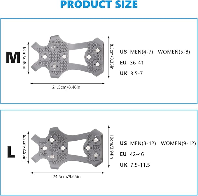 Crampons Anti-Slip Ice Cleats for Boots Shoes Shoe Spikes Snow Grips Cleats for Ice and Snow Anti-Slip Rubber Traction Cleats for Hiking Fishing Walking