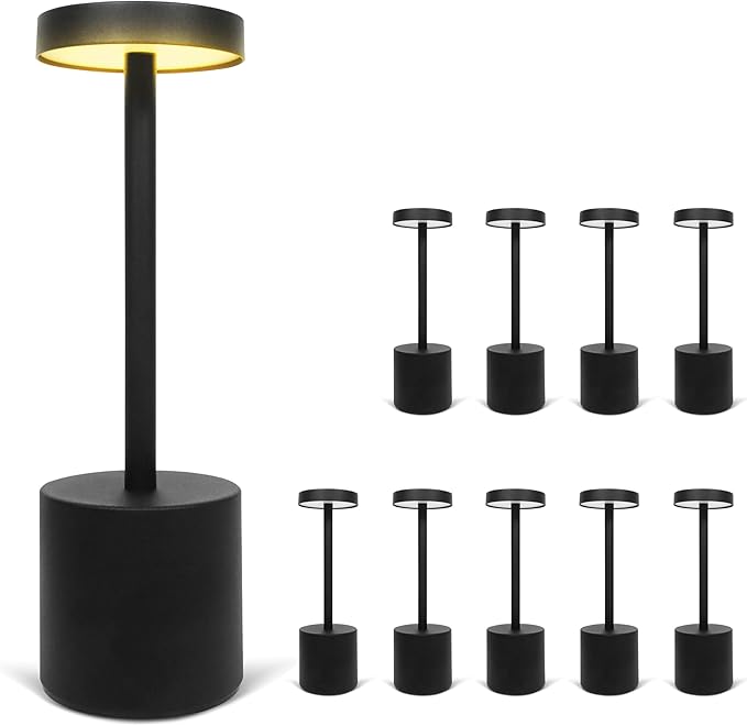 10 Pack - Black Rechargeable Cordless Table Lamps, Portable LED Desk Lamps, Dimming 5000mAh Rechargeable Battery Powered LED Lighting for Restaurant,Bar, Bedroom, Outdoor, Party