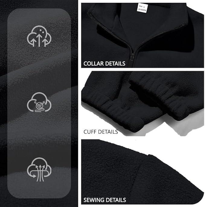 Mens Polar Fleece Jacket Full Zip Lightweight Casual Outdoor Jackets Stand Collar Warm Coats with Pockets
