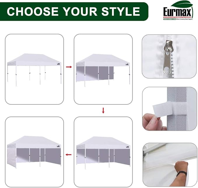 Eurmax USA 10'x20' Pop-up Canopy Tent Commercial Instant Canopies with 4 Removable Zipper End Side Walls and Roller Bag, Bonus 6 SandBags(Burgundy)