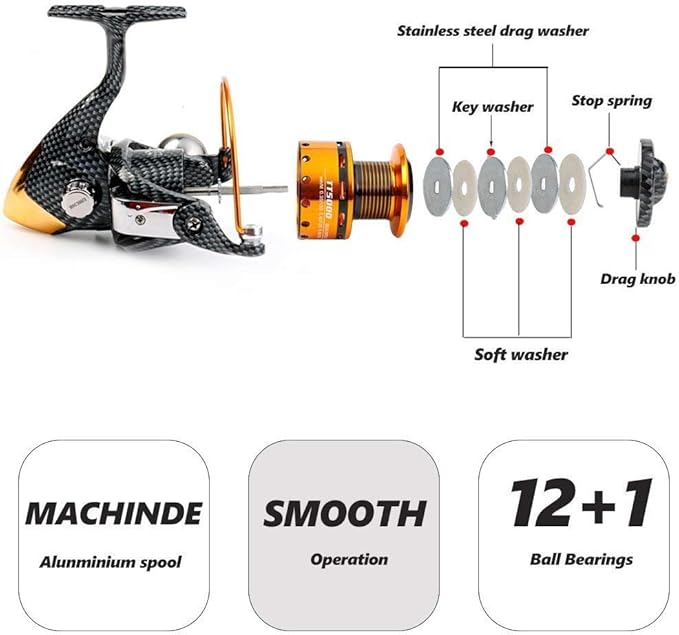 Fishing Reels- 12+1 BB, Light and Smooth Spinning Reels, Powerful Carbon Fiber Drag, Saltwater and Freshwater Fishing