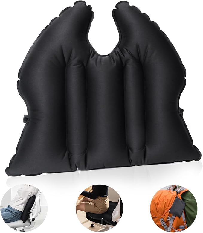 DAWNTREES Inflatable Seat Cushion, Lightweight, Waterproof, Suitable for Office/Home Chair Pad Support and Convenient Seat Cushion for Travel,Car,Outdoor Stadium and Camping,Black