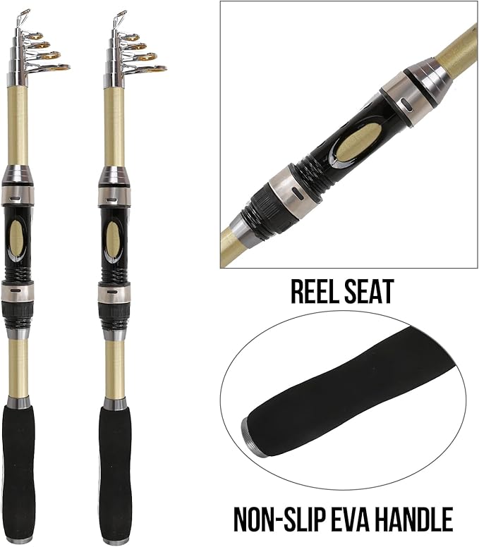 Telescopic Fishing Rod and Reel Combo – Collapsible 5.9ft Fishing Pole with Spinning Reel & Carry Bag, Travel Fishing Starter Kit for Beginners & Gifts