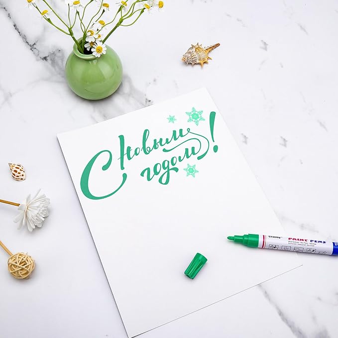 Green Paint Markers, 5 Pack Oil-Based Waterproof Quick Dry Permanent Paint Pen Set for Rocks Painting, Wood, Fabric, Plastic, Canvas, Glass, Mugs, Metal, Tire, Stone, DIY Craft