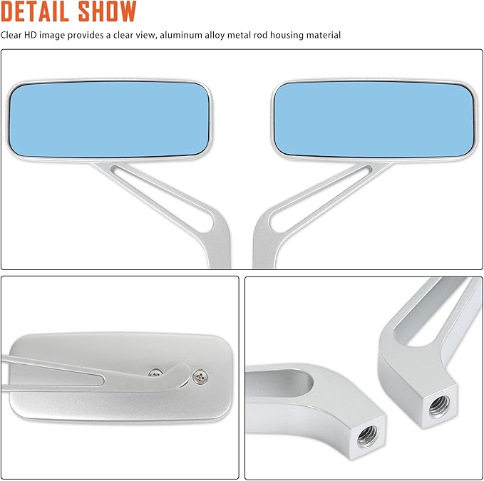 Devilmotor Rectangle Motorcycle Bobber Mirrors Smoke Blue Compatible with Harley Road King Street Glide Sportster Softail Fatboy Cruiser Chopper