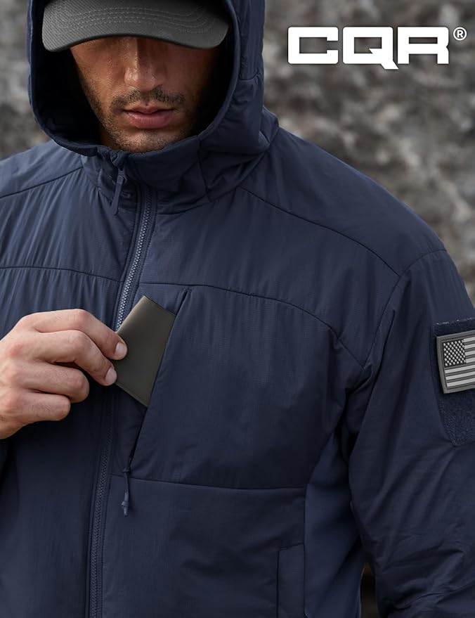 CQR Men's Lightweight Insulated Jacket, Windproof Packable Water Resistant Warm Active Coat for Hiking Work Outdoor Tactical