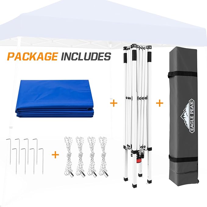 EAGLE PEAK 10x10 Slant Leg Pop-up Canopy Tent Easy One Person Setup Instant Outdoor Beach Canopy Folding Portable Sports Shelter 10x10 Base 8x8 Top (Blue)