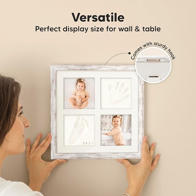 Baby Hand and Footprint Kit - Baby Footprint Kit, Clay Handprint Keepsake Frame, Nursery Picture Frame For Newborns, Personalized New Mom Gifts for Showers & Registry (Vintage White)