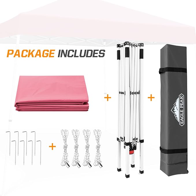 EAGLE PEAK 10x10 Slant Leg Pop-up Canopy Tent Easy One Person Setup Instant Outdoor Beach Canopy Folding Portable Sports Shelter 10x10 Base 8x8 Top (Peach Pink)