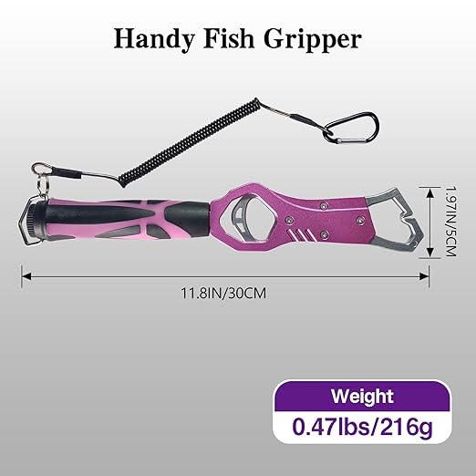 Eupheng 11.8'' Heavy-Duty Fish Gripper with Scale Rustproof Aluminum Body, Non-Slip Rubber Handle, Built-in Weight Estimator & Wrist Lanyard