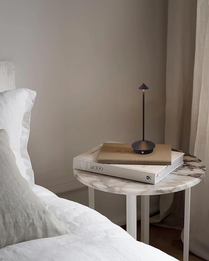 Modern Cordless Table Lamp Set of 2, Portable LED Desk Lamps, 5000mAh Rechargeable Battery Operated Lighting for Bedroom Dining Room Restaurant Coffee Shop Camping Night Light (Black)