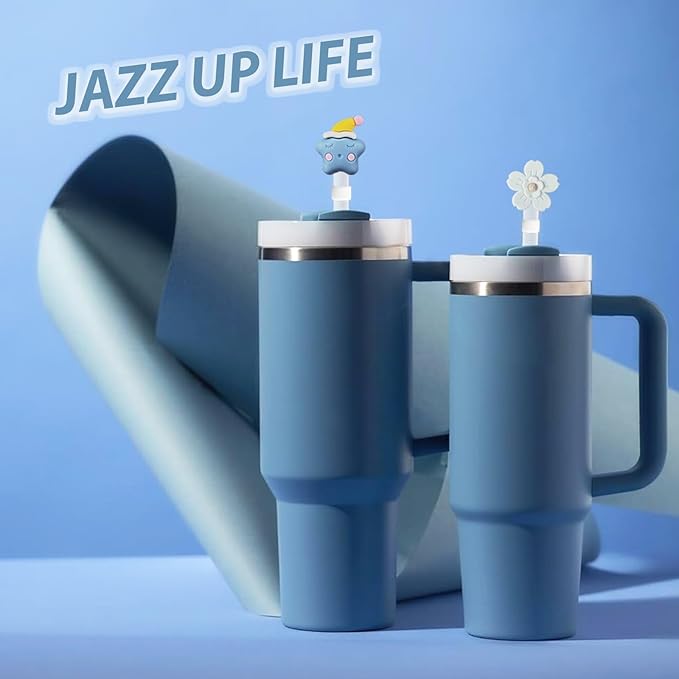 Stanley Cup Accessories Set Including 6 Pcs Silicone Spill Proof Stopper, 2 Pcs Straw Cover Cap for 9-10 mm Straws, 1 Pcs Silicone Boot for Stanley Cup 40oz & 30oz Tumbler (Indigo)