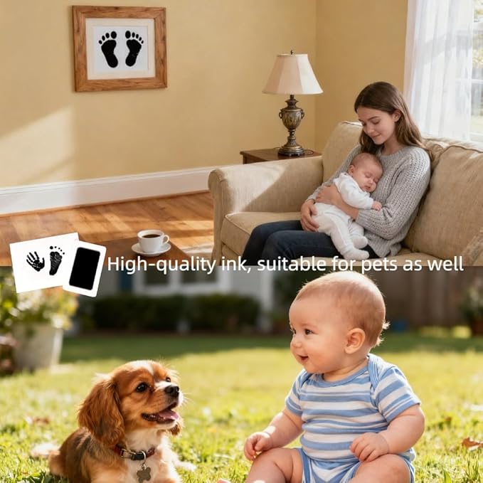15-Set Inkless Memory Kit for Hand & Foot Prints, Pet Paw Impressions – Clean Touch Ink Pad with Keepsake Cards,Reusable Hand and Foot Print Pad,Newborn & Pet Gift (Black)