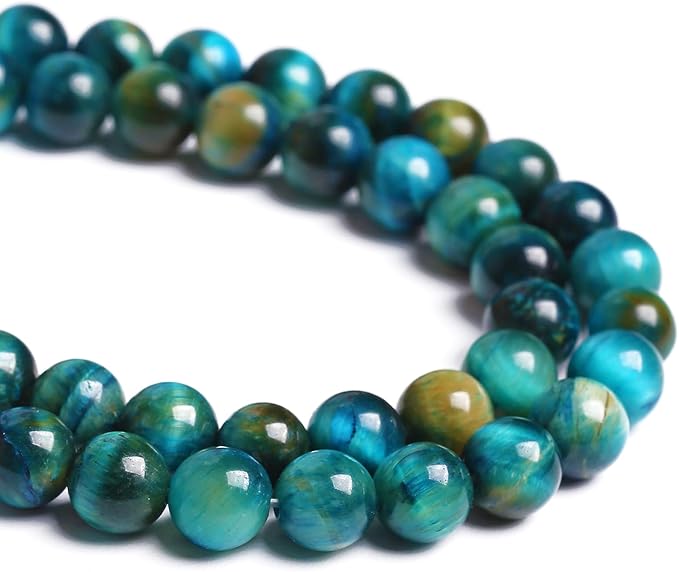 12mm 32PCS Peacock Blue Tiger Eye Stone Beads Natural Crystal Spacer Loose Beads for Jewelry Making DIY Bracelet Semi Precious 1 Strand 15 inches