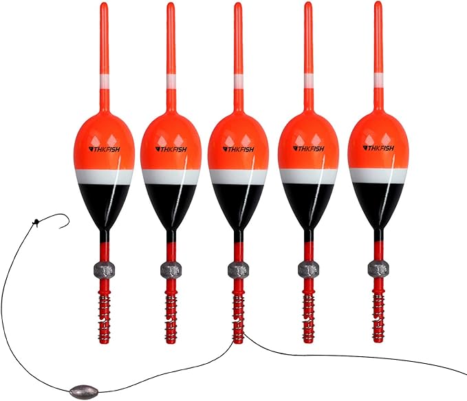 THKFISH Fishing Floats and Bobbers Balsa Wood Floats Spring Bobbers with Oval Slip Bobbers for Crappie Panfish Walleyes Fixed Bobber (1"X0.7"X6") (1.25"X0.75"X6") (2"X1.14"X5.86") 5pcs