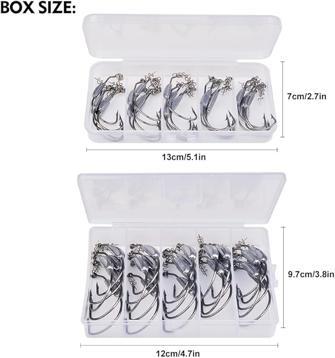 Fishing Hooks for Bass Fishing - 100pcs EWG Offset Worm Hook Texas Rig Hooks for Freshwater Saltwater Size 1/0 2/0 3/0 4/0 5/0 - Soft Lures Worms Plastics Bait Fishing Hook with Tackle Box