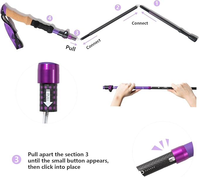 BISINNA Carbon Fiber Trekking Poles Collapsible Hiking Poles Lightweight Walking Sticks with Cork Handle Quick Lock for Women and Men 2pc