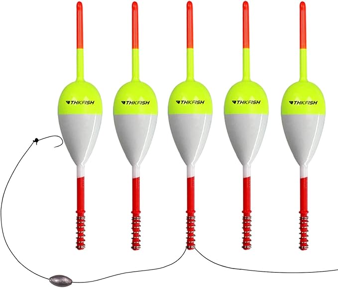 THKFISH Fishing Floats and Bobbers Balsa Wood Floats Spring Bobbers with Oval Slip Bobbers for Crappie Panfish Walleyes Fixed Bobber (1"X0.7"X6") (1.25"X0.75"X6") (2"X1.14"X5.86") 5pcs