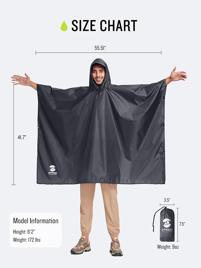 SaphiRose Hooded Rain Poncho Waterproof Raincoat Jacket for Men Women Adults
