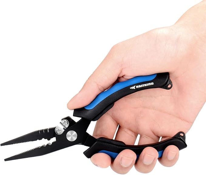 KastKing Intimidator Fishing Pliers, Corrosion Resistant Polymer Coated Fishing Tools, Tungsten Carbide Cutters, Saltwater Resistant Fishing Gear
