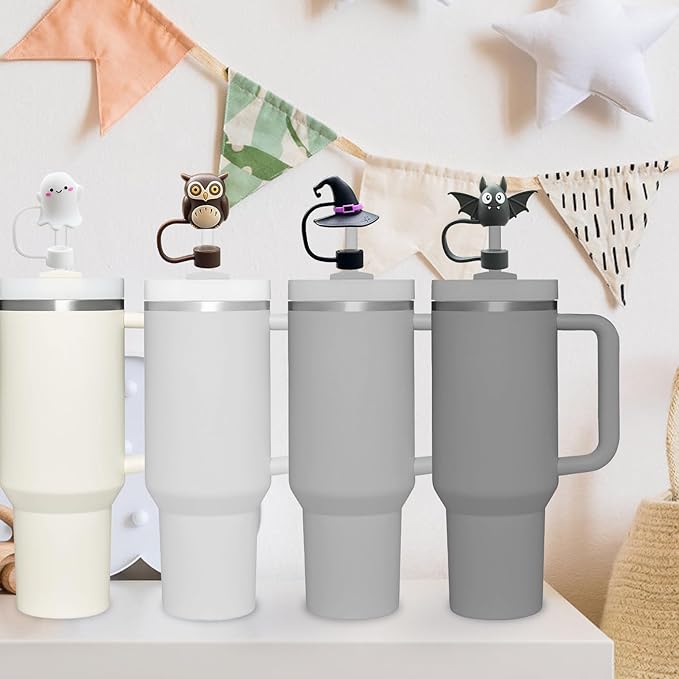 5 Pcs 0.4in Straw Cover for Stanley Cup, Silicone Straw Topper Set for 30&40oz Stanley Tumble, Fit for 10mm/0.4in Straws (Halloween)