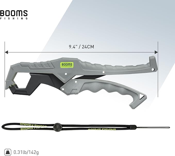 Booms Fishing G05 Lip Gripper Saltwater, 9.4" Plastic Catfish Grippers Pliers, Grabber Tool With Lanyard, Grips for Kayak Fishing Accessories, Great Holder for Caught Fish