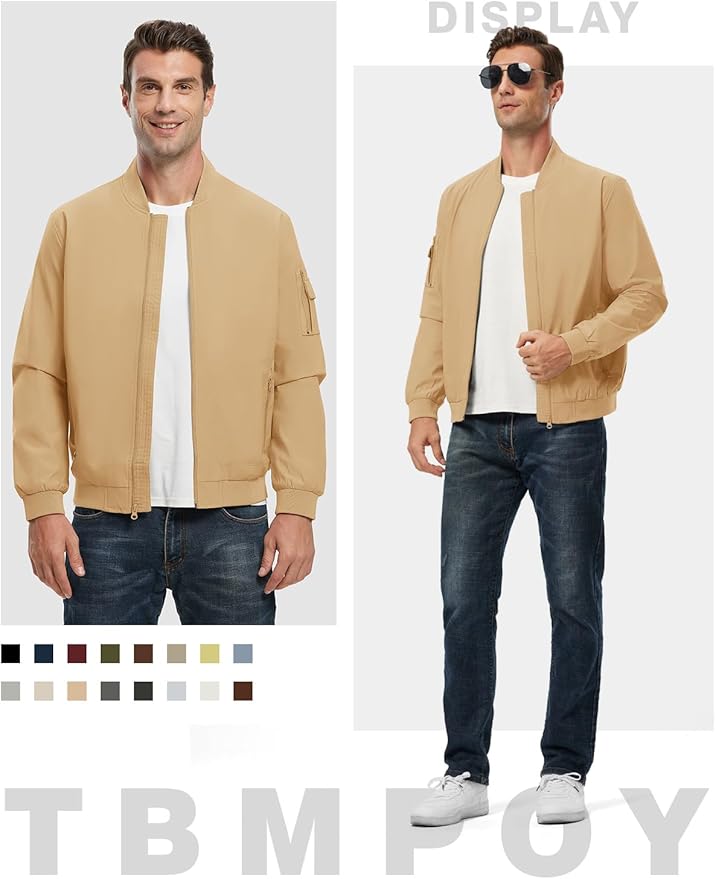 TBMPOY Men's Lightweight Bomber Jackets Light Windbreaker Casual Stylish Fall Golf Zip Up Dress Business Varsity