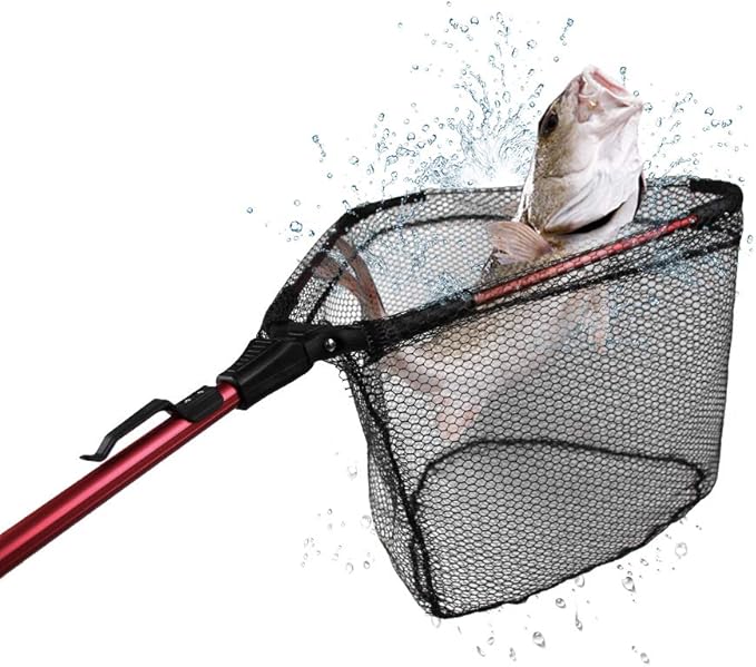 YVLEEN Folding Fishing Net - Foldable Fish Landing Net Robust Aluminum Telescopic Pole Handle and Nylon Mesh 16inch Hoop Size