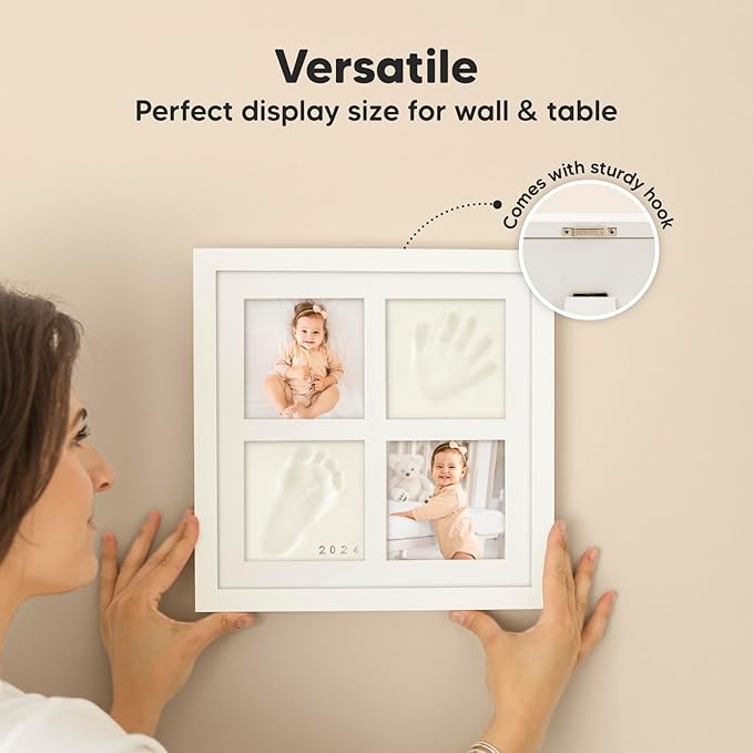 Baby Hand and Footprint Kit - Baby Footprint Kit, Clay Handprint Keepsake Frame, Nursery Picture Frame For Newborns, Personalized New Mom Gifts for Showers & Registry (Alpine White)