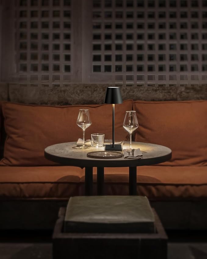 KDG 2 Pack Cordless Table Lamp, RGB Color Stepless Dimming Up, 4000mAh Battery Operated Portable LED Desk Lamp, for Dinning Room, Bedroom, Bar, Outdoor Garden, Camping, Night Light (Black)