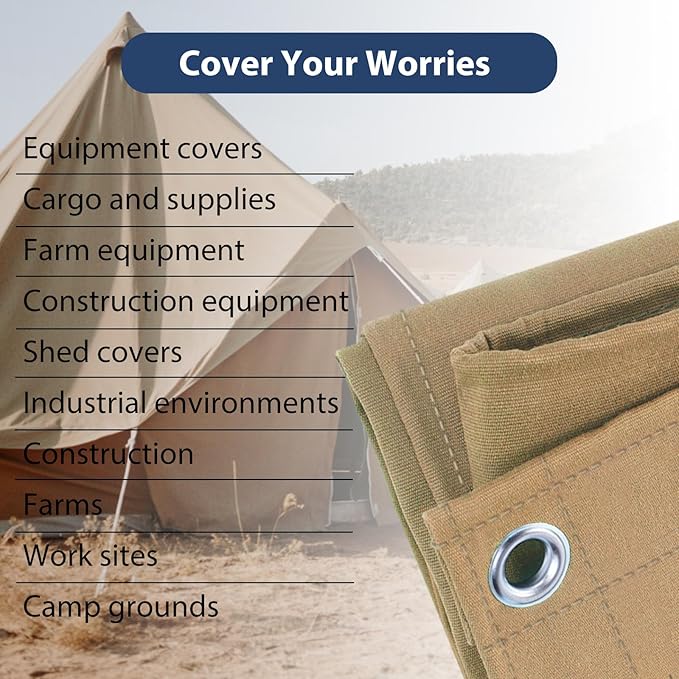 10’x16’ Canvas Tarps Heavy Duty Waterproof Tarpaulins with Aluminum Grommets,UV Resistant, 22Mil Multipurpose Drop Cloth, 14oz Cover Sheet for Outdoor and Indoor Use with Ropes Yellow