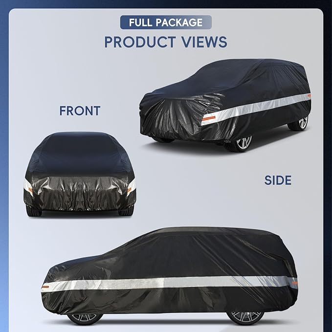 10 Layers Car Cover Waterproof All Weather for Large SUV,100% Waterproof Outdoor Car Covers Rain Snow UV Dust Protection. Custom Fit for Chevy Tahoe, Traverse, Mercedes GLS, QX80, Patrol,etc
