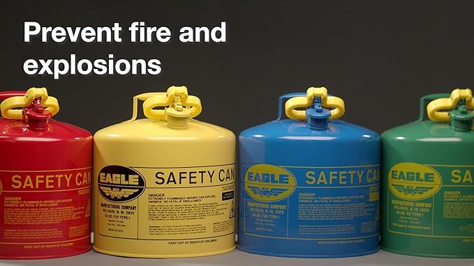 Eagle 5 Gallon Type I Yellow Safety Gas Can for Diesel with Flame Arrester and Self-Closing Lid, Made in the USA, Galvanized Steel Flammable Storage Can, UI50SY