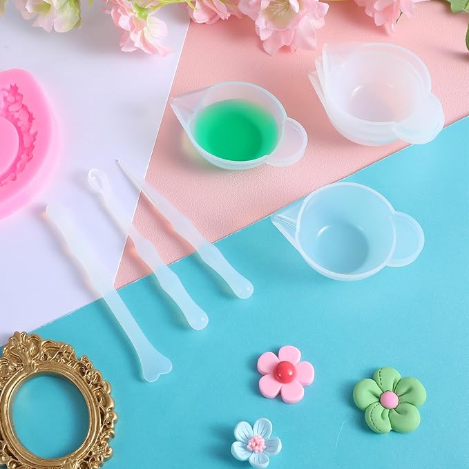 21 Pcs Silicone Mold Cup Dispenser Set, Mini Measuring Mixing Bowls with Spoon Glue Stick Small Scraper, Color Modulation Tools for DIY Epoxy Resin Craft