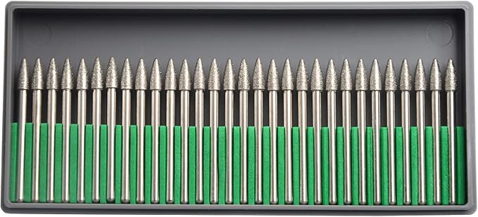 30Pcs 4mm Cone Head,3mm Shaft,Diamond Stone Abrasive Burs Burr Grit Bits for Rotary Tool Grinding Head Jewelry Lapidary Woodworking (Cone 4mm)