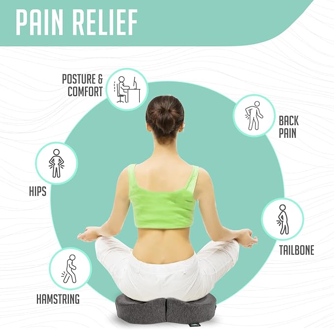 Premium Foldable Travel Tailbone Seat Cushion - for Relief of Lower Back, Sciatic, Butt and Tailbone Pain - for Home & Office Use, Perfect for Travel or Driving