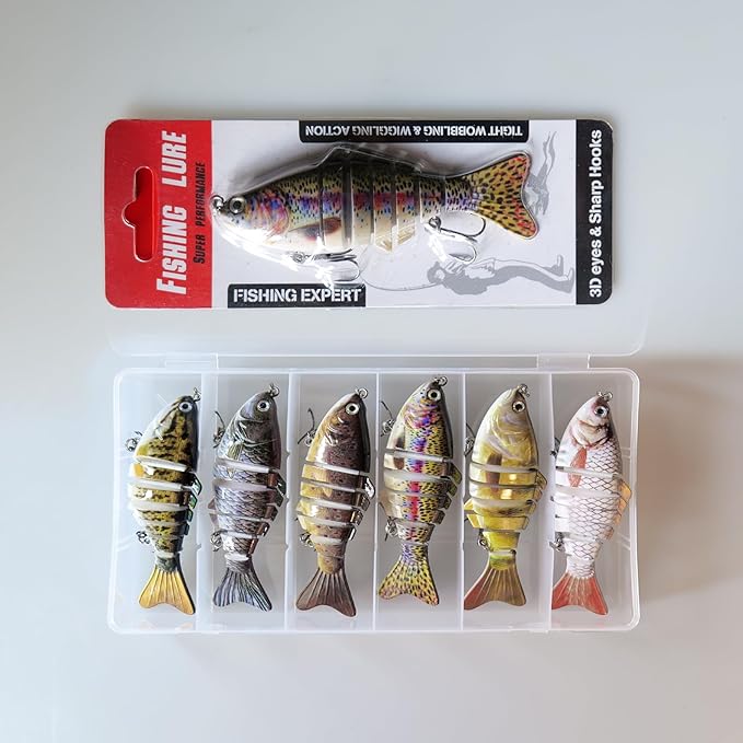 6PCS Fishing Lures for Freshwater and Saltwater with case,Slow Sinking Multi Jointed Swimbaits, Lifelike Lures for Bass Trout Crappie Walleye Pike